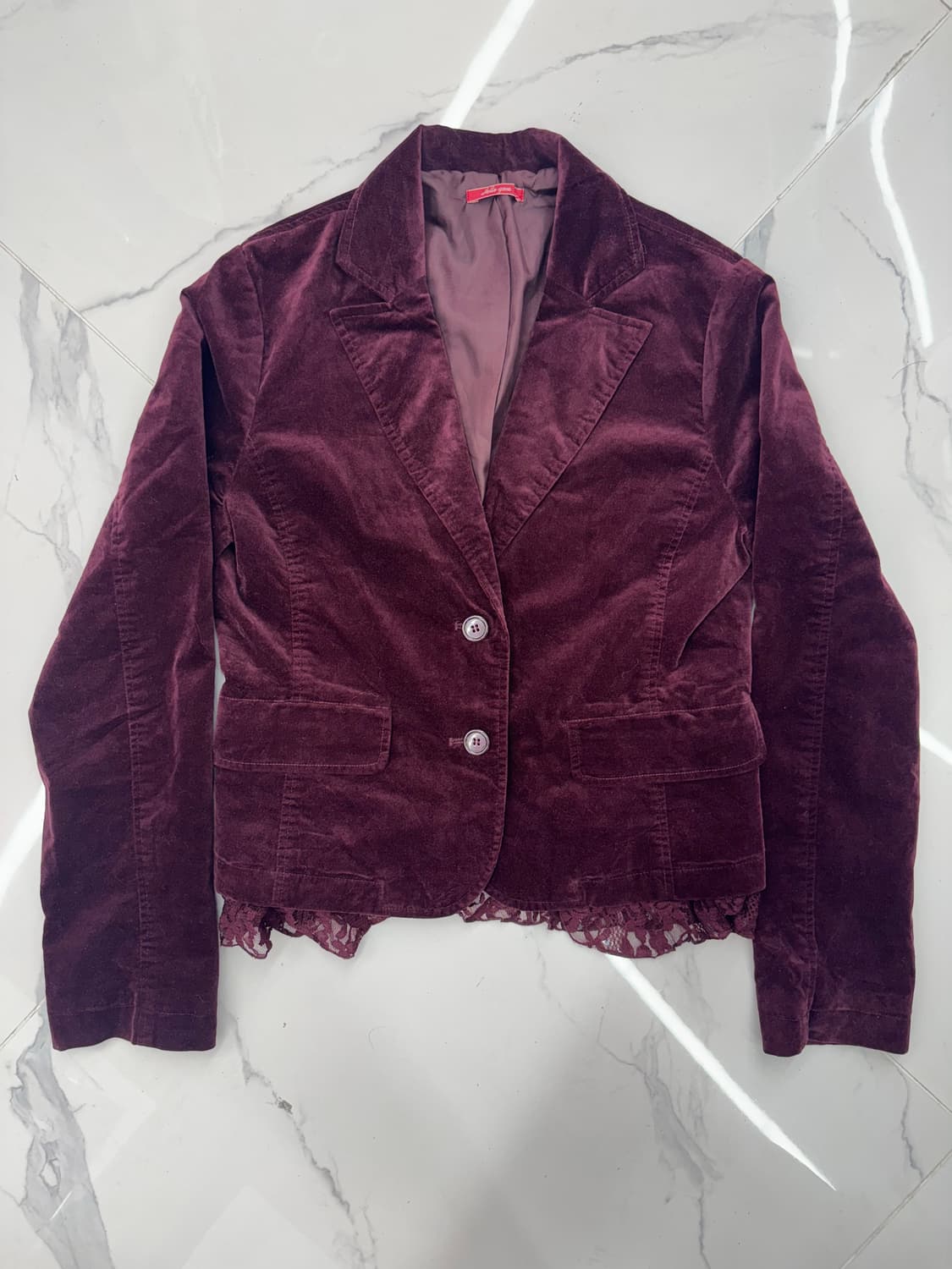 •japanese vintage 벨벳 레이스 포인트 자켓 와인 상품이미지1