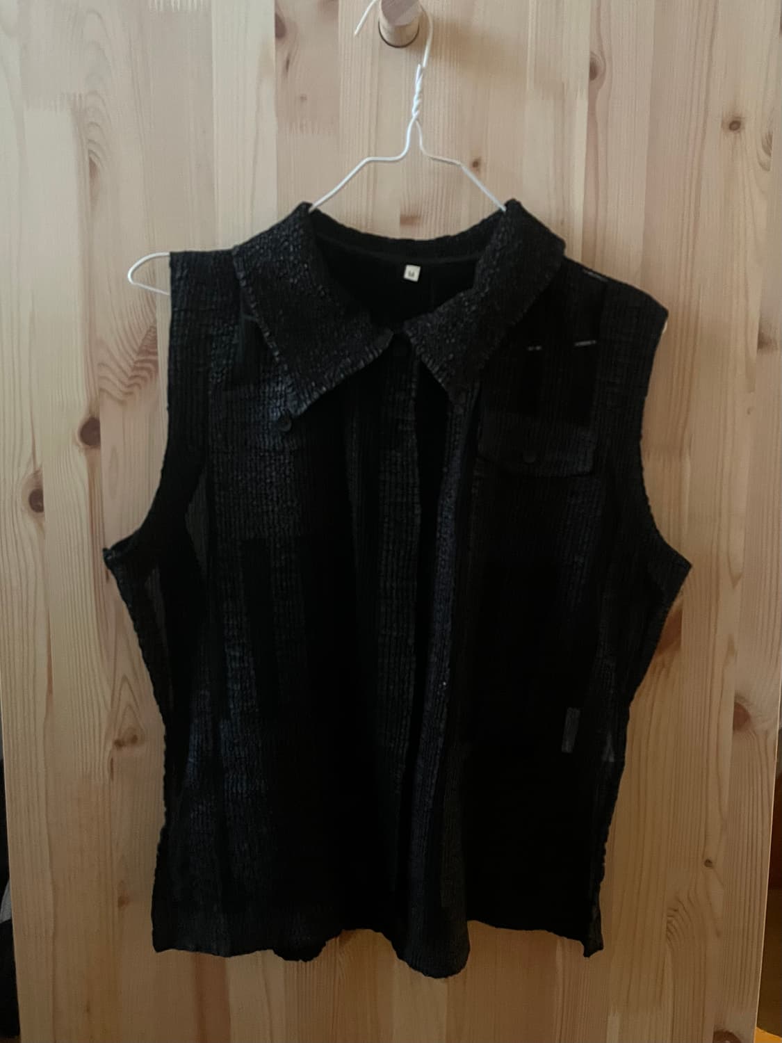 빈티지 스트라이프 시스루 버튼 나시 슬리브리스 상품이미지1