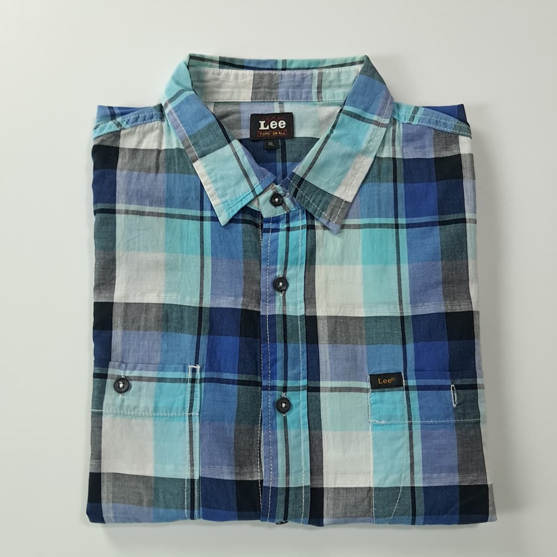 CK802 XL 리 LEE 캔자스 1889 블루 체크 반팔 셔츠 남방 상품이미지8