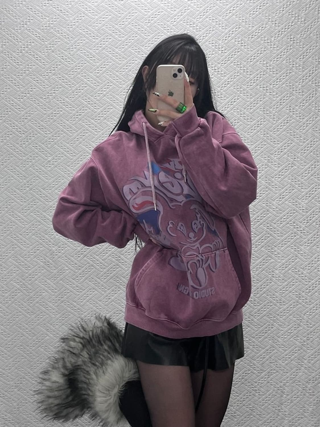 꼼파뇨 매드홉피 피그먼트 키치 인디핑크 기모 후드티 L C08680 상품이미지1