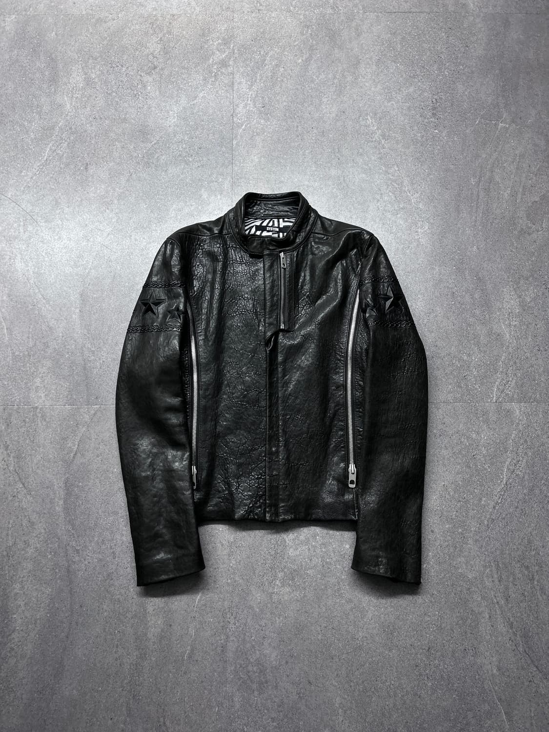 시스템 옴므 스타 엠보싱 풀 지퍼 램스킨 자켓 상품이미지4