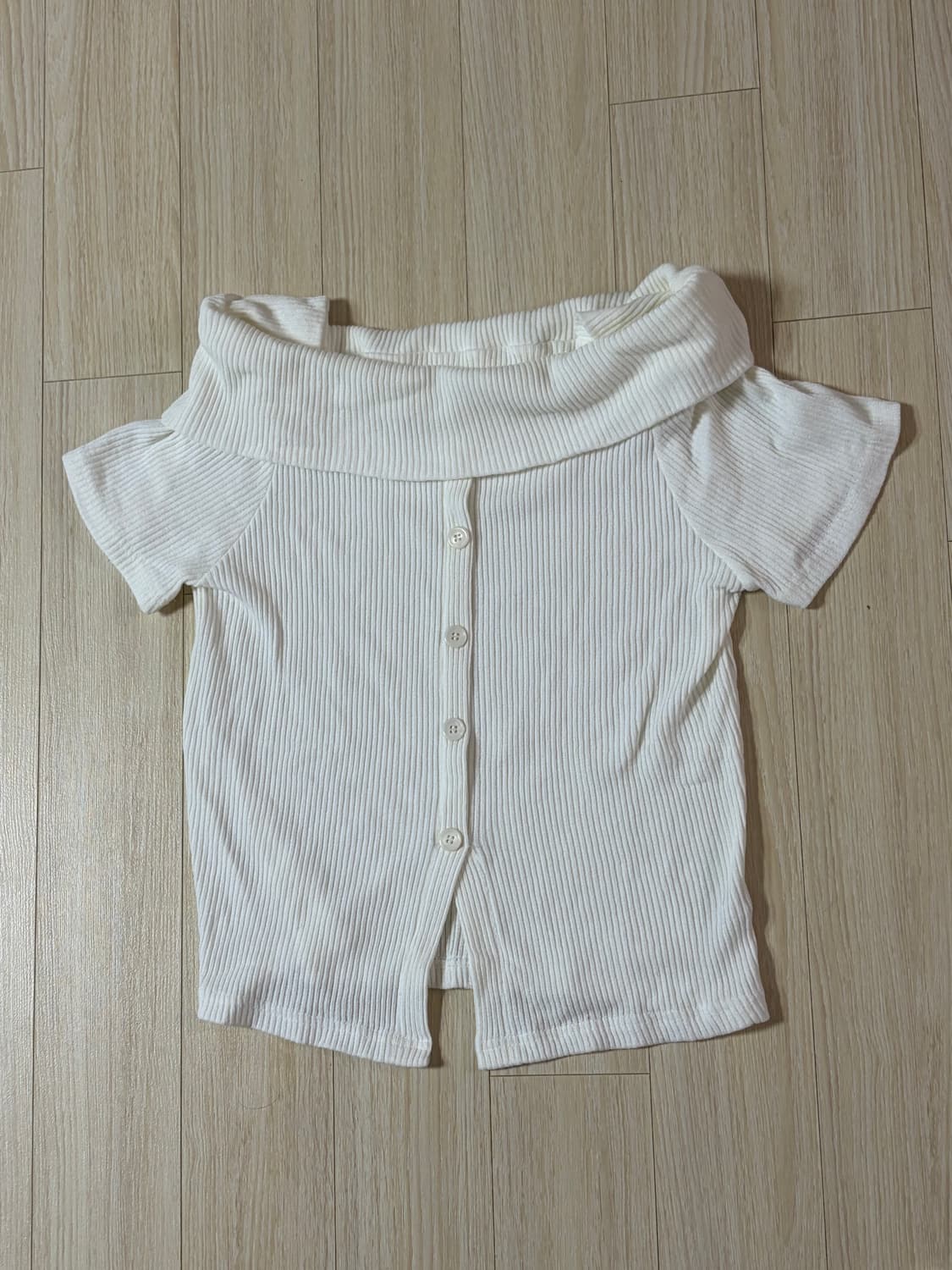 화이트 골지 오프숄더 반팔 상품이미지1