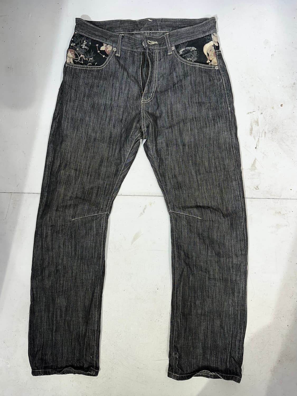 일본 빈티지 흑청 오리엔탈 와이드 데님 팬츠 청바지  상품이미지4