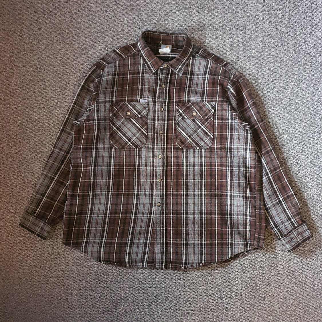 90s us made 칼하트 헤비웨이트 브라운  플라넬 셔츠 상품이미지1
