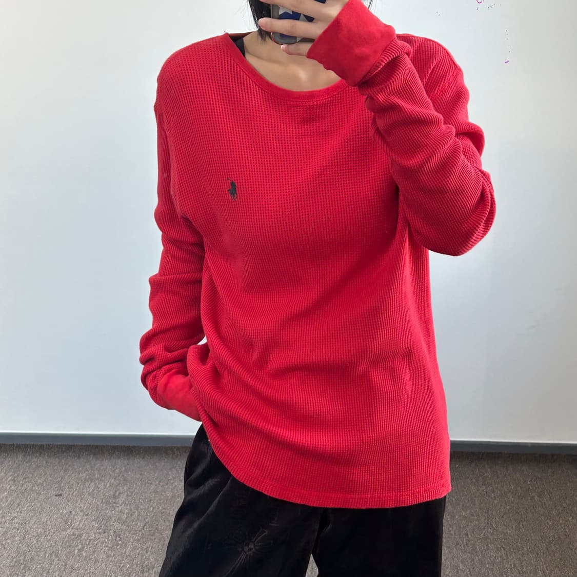 Polo 폴로 블랙 포니 레드 와플 니트 상품이미지1