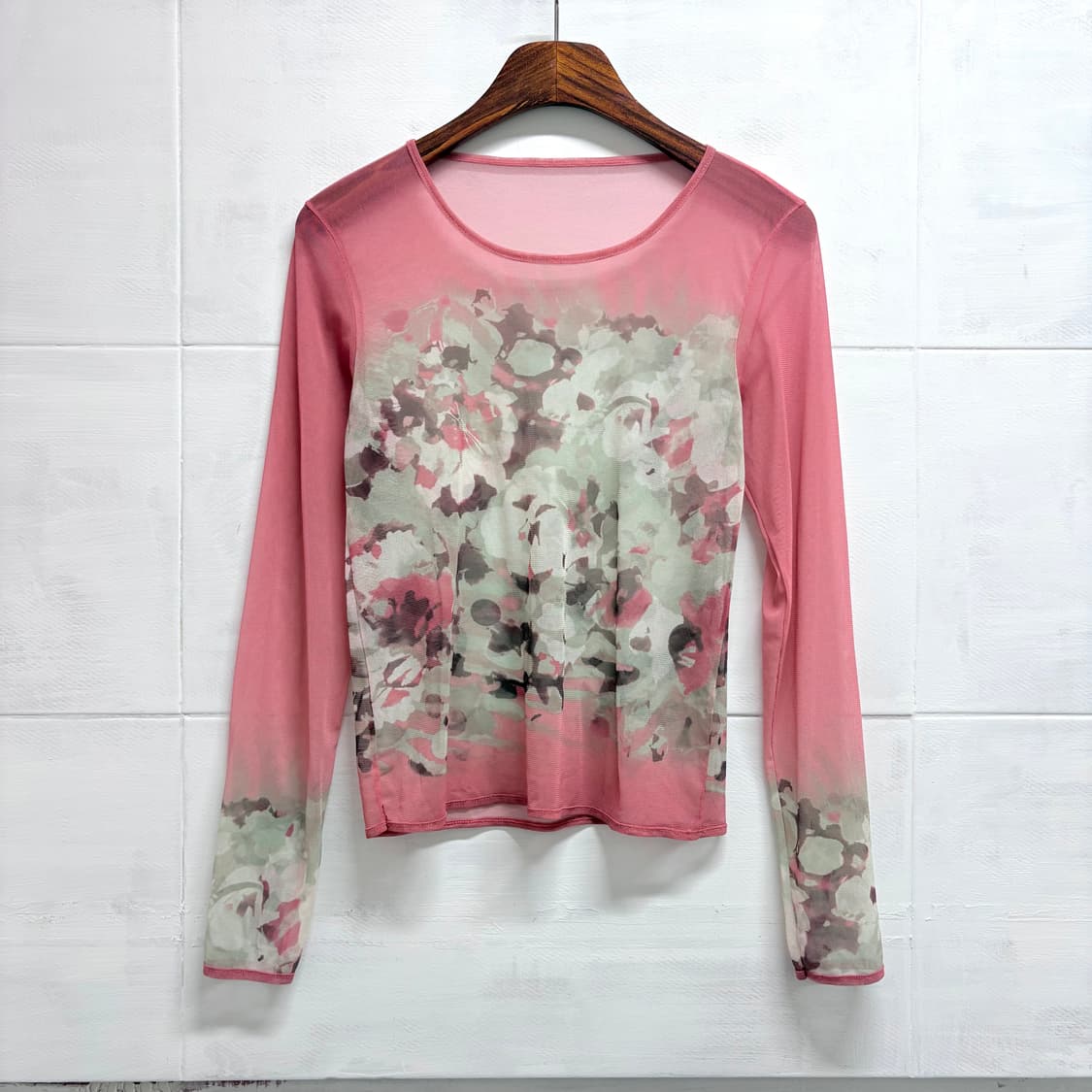 핑크 플라워 시스루 페어리 탑 롱 슬리브 JPN 상품이미지1