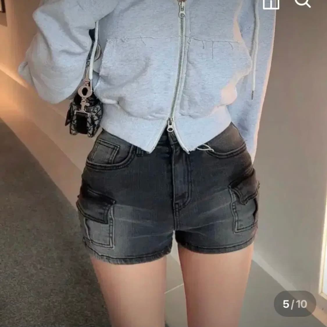 히프나틱 흑청 하이웨스트 카고 숏팬츠 S 상품이미지4