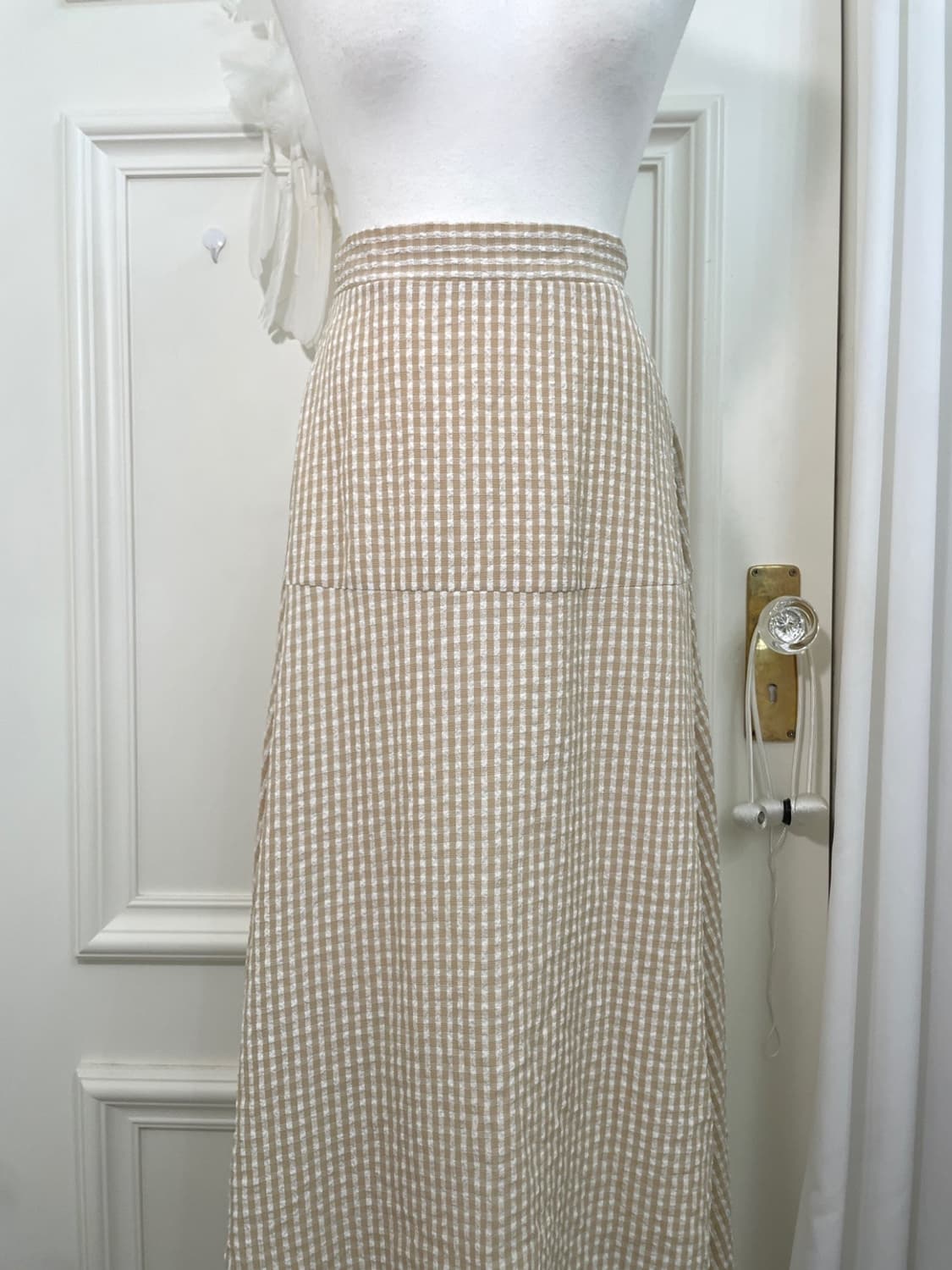 beige gingham check banding long skirt 상품이미지6