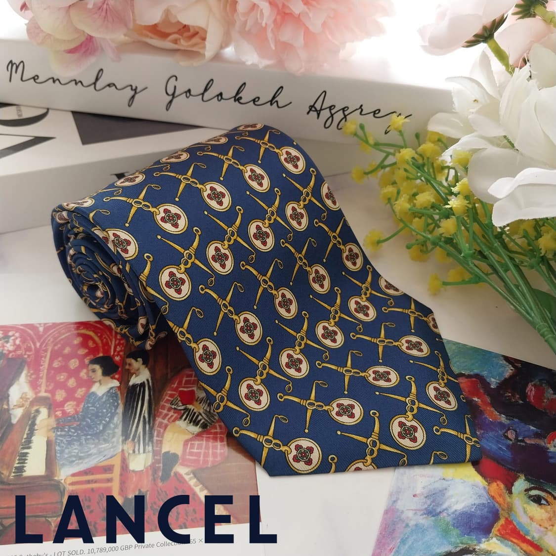 란셀 실크 네이비 하니스 패턴 넥타이 9.9cm A+등급 K1382
 상품이미지1