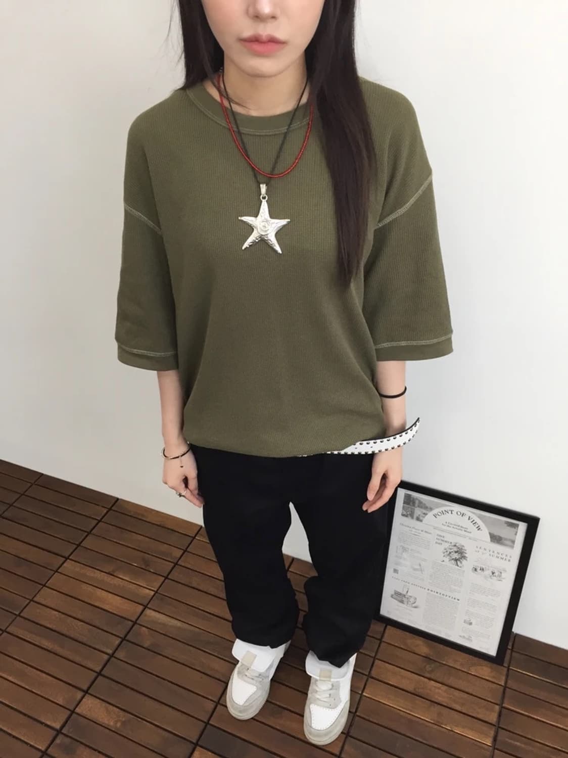 GU Waffle Big Tee Olive 상품이미지2