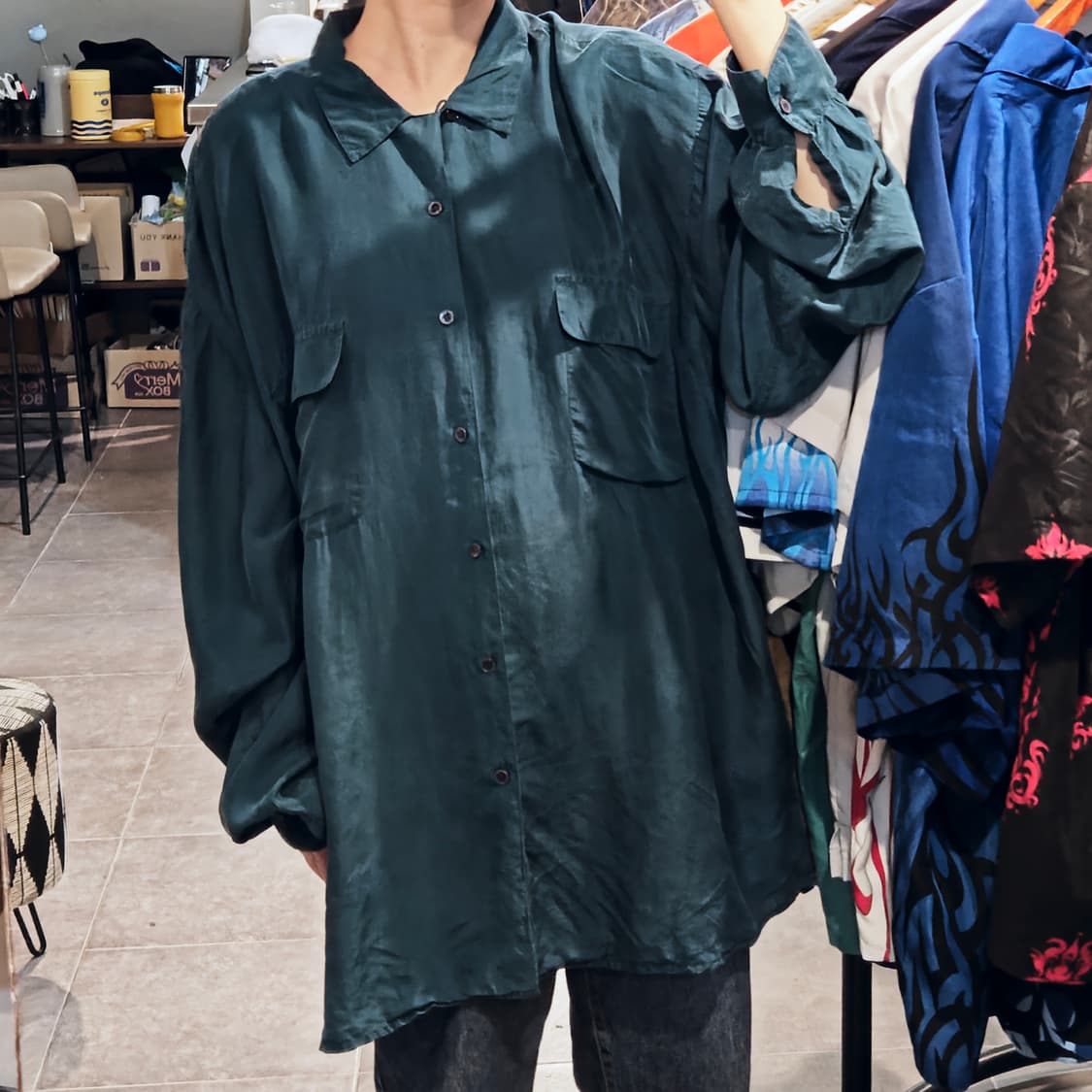 [NO.9] 다크그린 실크셔츠 상품이미지2