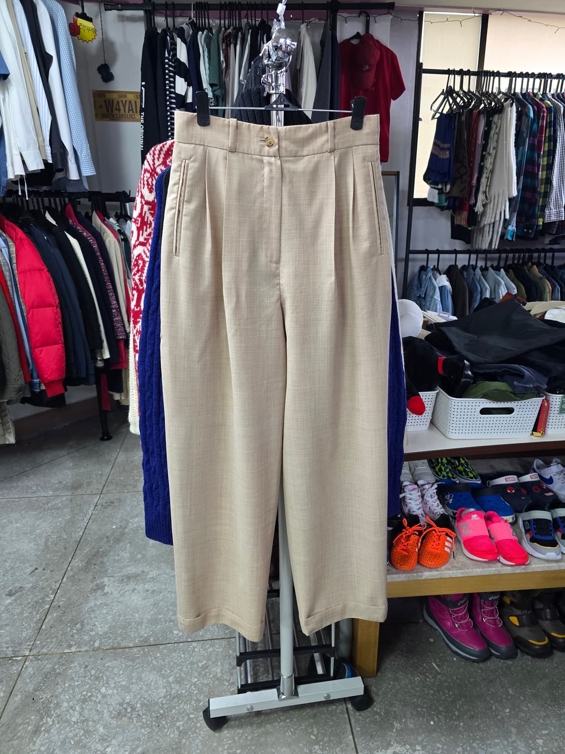 타임 베이지 플리츠 와이드 팬츠 '92 (1357) 상품이미지1