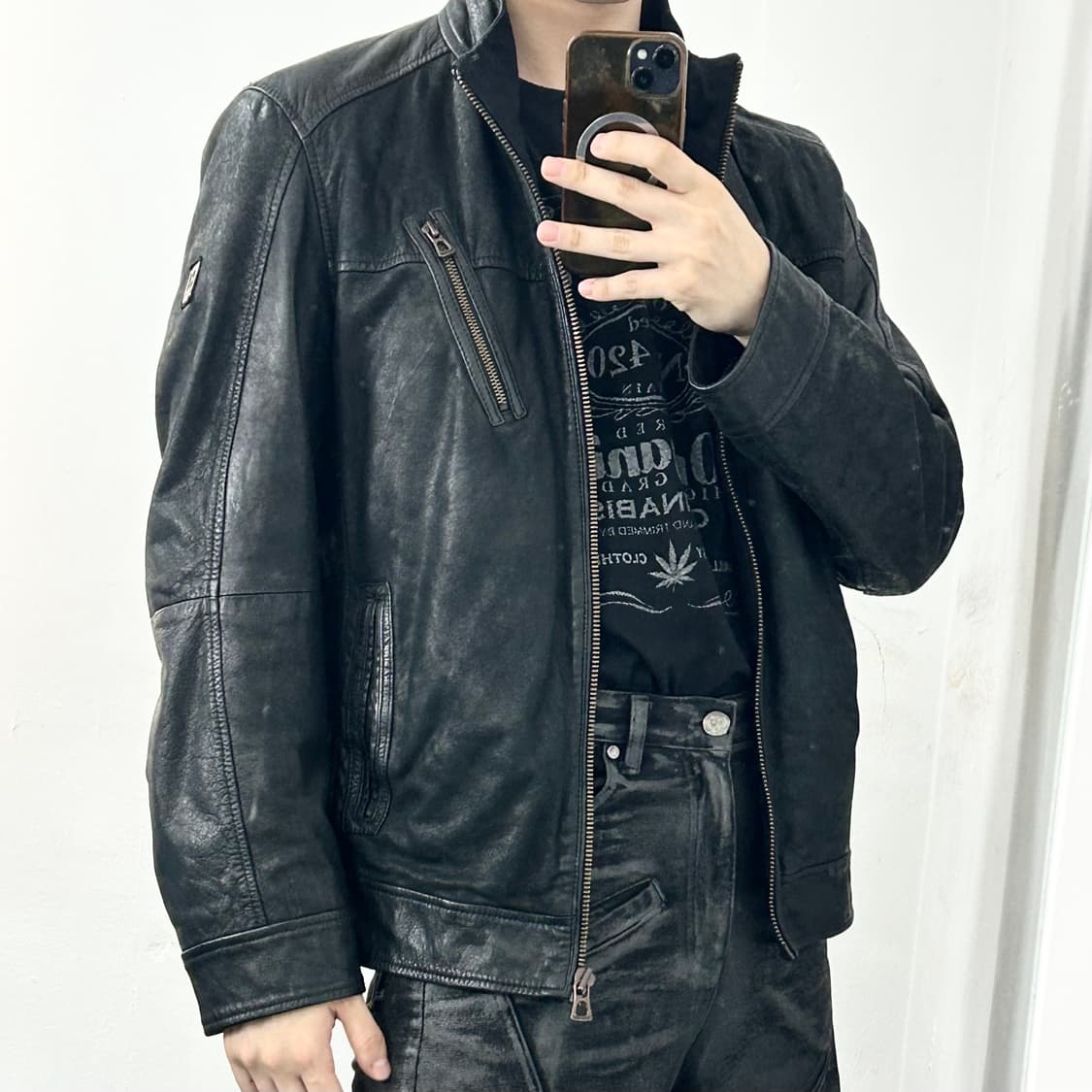 휴고 보스 하이넥 램스킨 바이커 자켓 상품이미지3