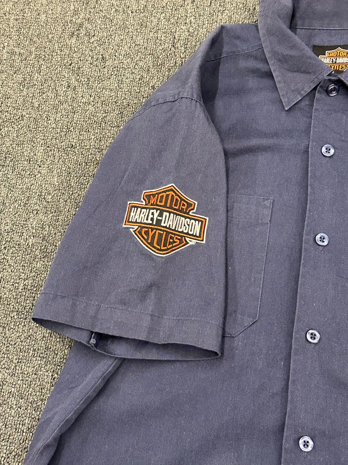 M)할리데이비슨 빈티지 패치 STAFF 자수 네이비 반팔셔츠 상품이미지7