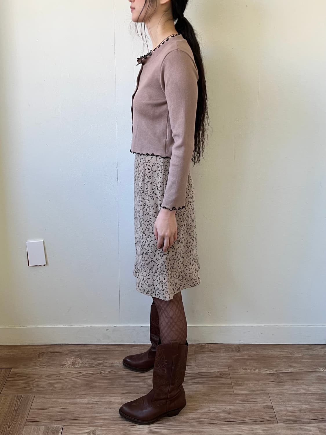 Japan vtg 베이지 플라워 미디스커트 상품이미지8