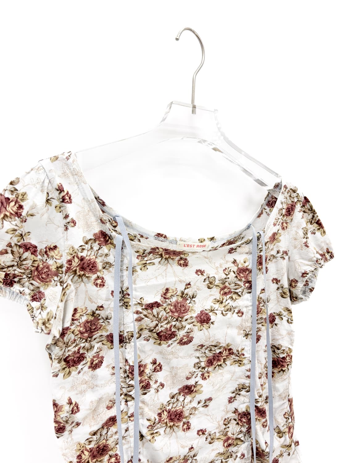 빈티지 로맨틱 플라워 셔링 반팔 티셔츠 상품이미지6