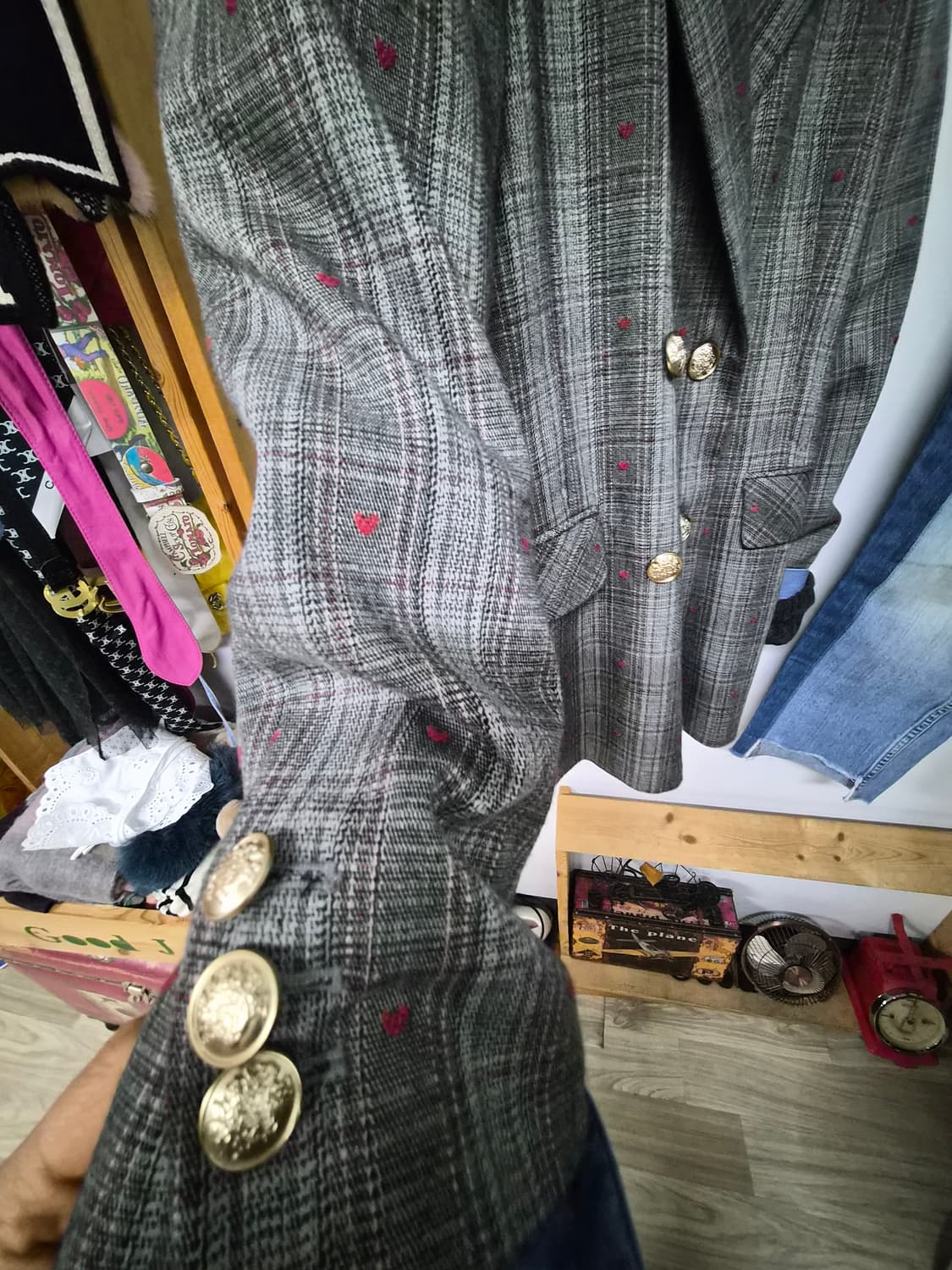 폴앤조 울 자수 하트 체크 자켓 상품이미지5