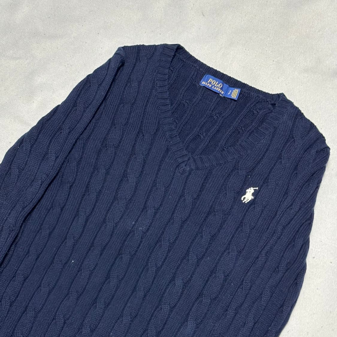 S 폴로랄프로렌 여성용 네이비 브이넥 케이블 니트 상품이미지1
