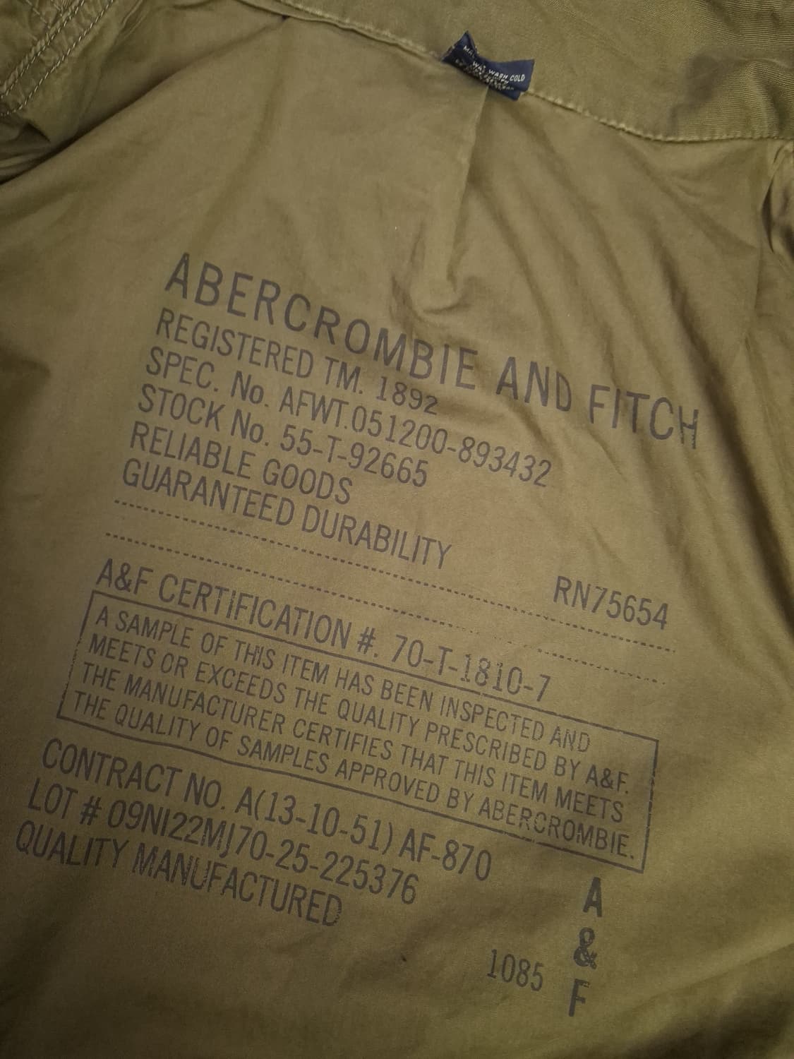 오리지날 아베크롬비 밀리터리 M-65 필드야상 상품이미지6