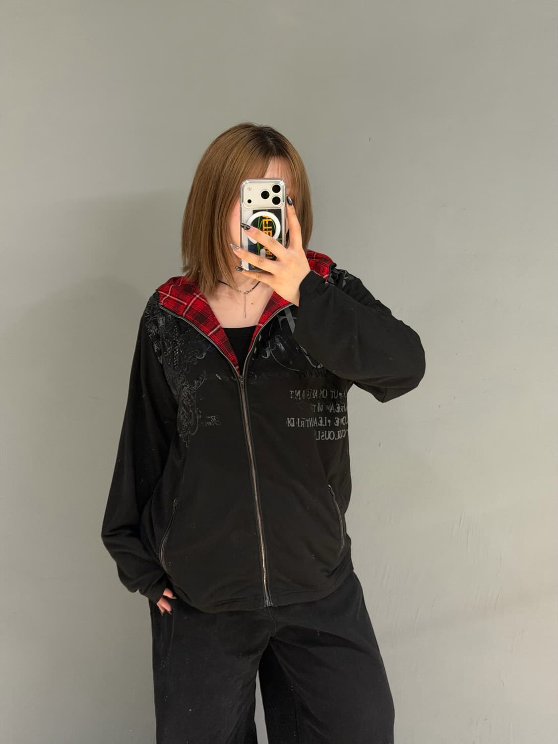 punk printing check point hood zip-up 상품이미지3