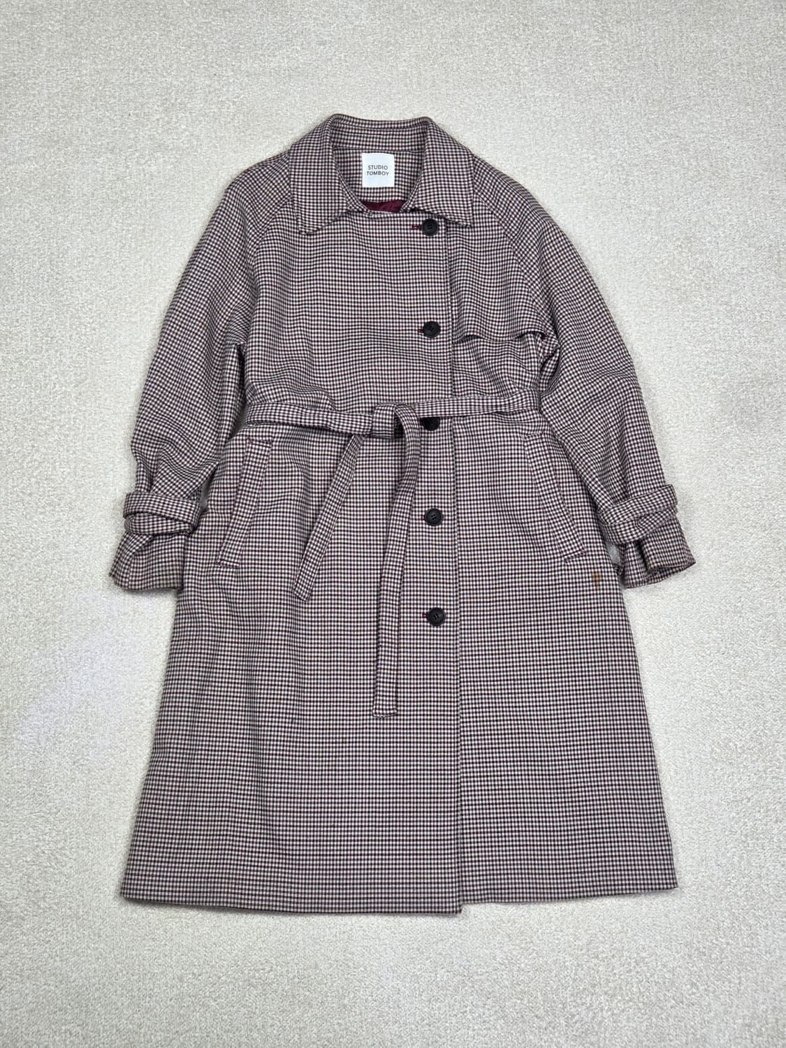 [스튜디오 톰보이] 하운드투스 체크 벨티드 래글런 코트 | 00236 상품이미지1
