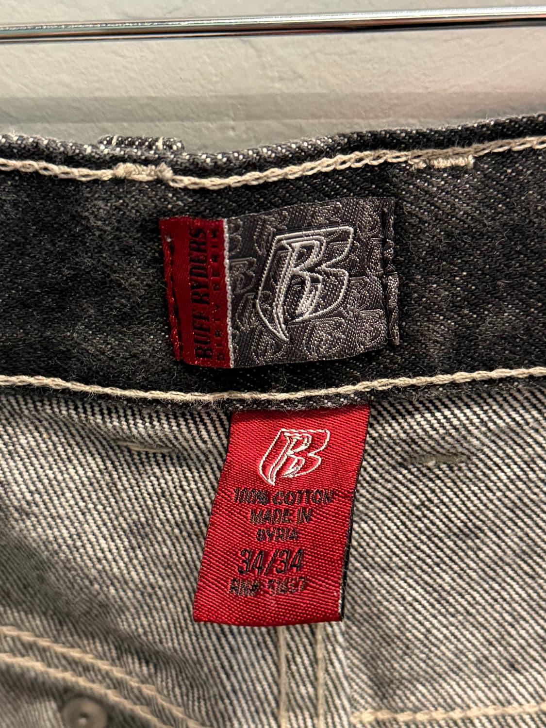 Ruff Ryders Japan 블랙 흑청 데님 와이드 팬츠 34x34 상품이미지6