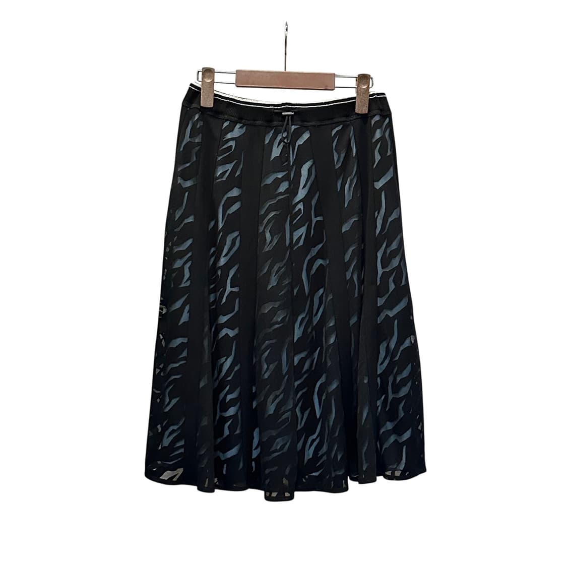 JPN VINTAGE 미디 밴딩 스커트 지브라 패턴 시스루 디테일 블랙 상품이미지1