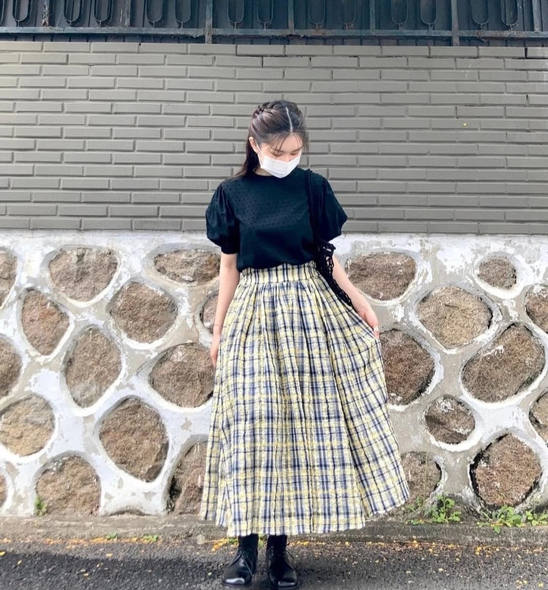 (새상품) 유노이아 체크 스커트 옐로우 (밴딩 프리) 상품이미지1