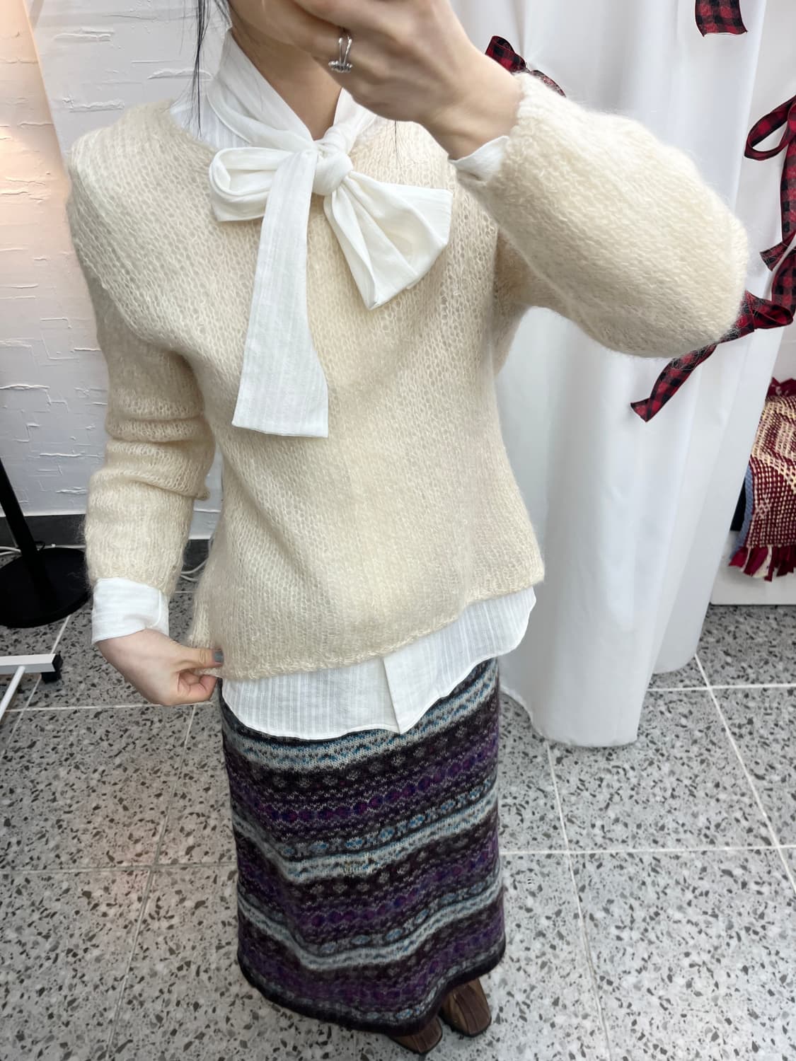 Ribbon tie ivory knit 상품이미지3