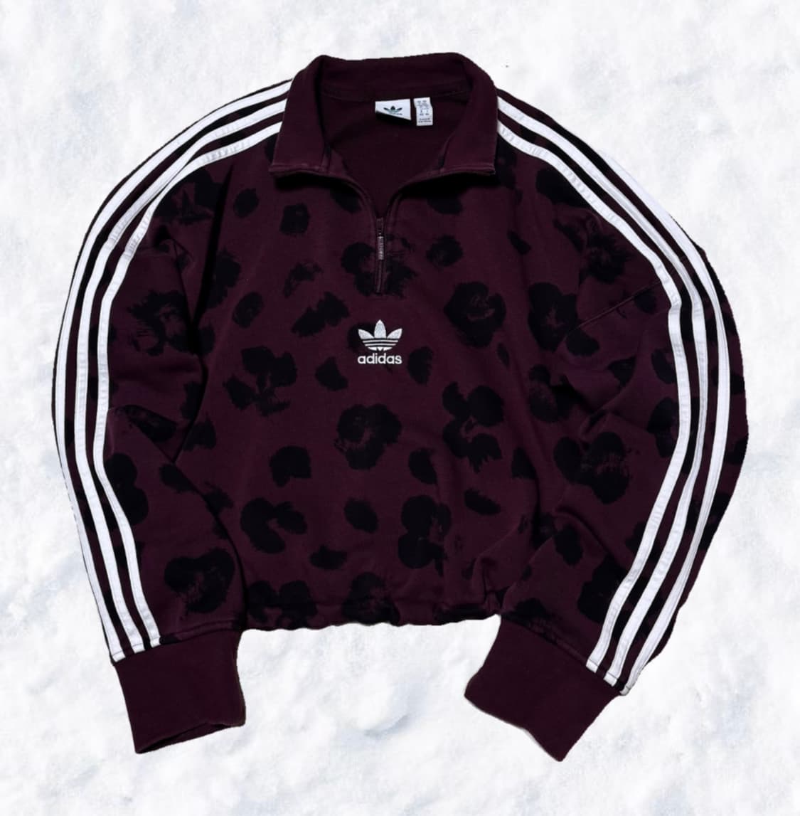 아디다스 와인버건디 레오파드 크롭 반집업 맨투맨 상품이미지1