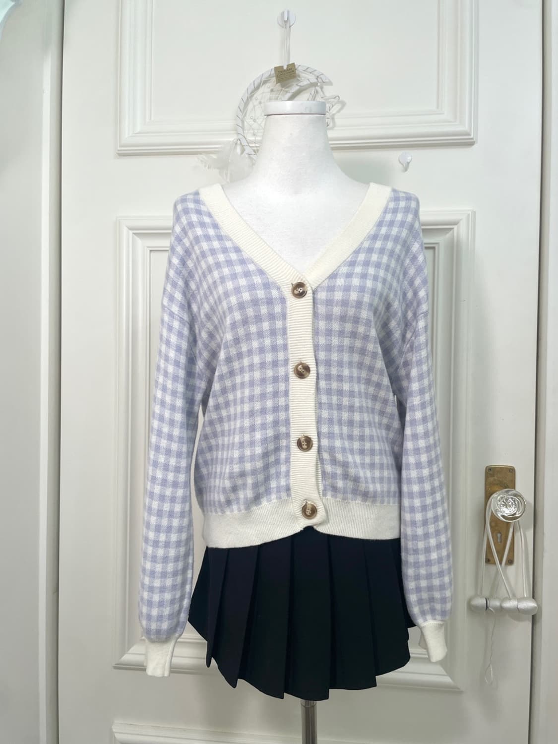 blueberry gingham check line cardigan 상품이미지5