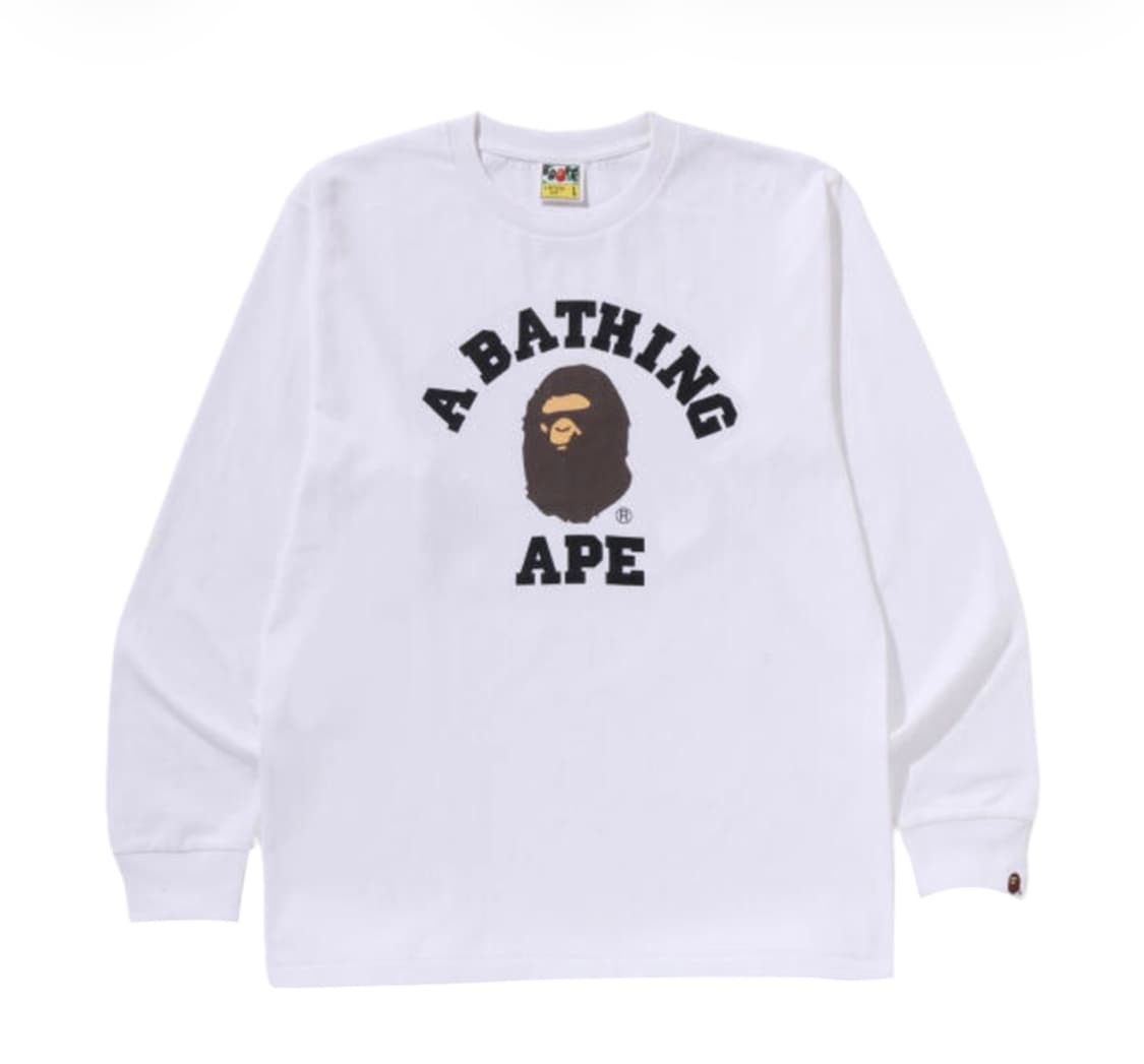 [S/미개봉새상품] 베이프 컬리지 롱슬리브 티셔츠 화이트 상품이미지1