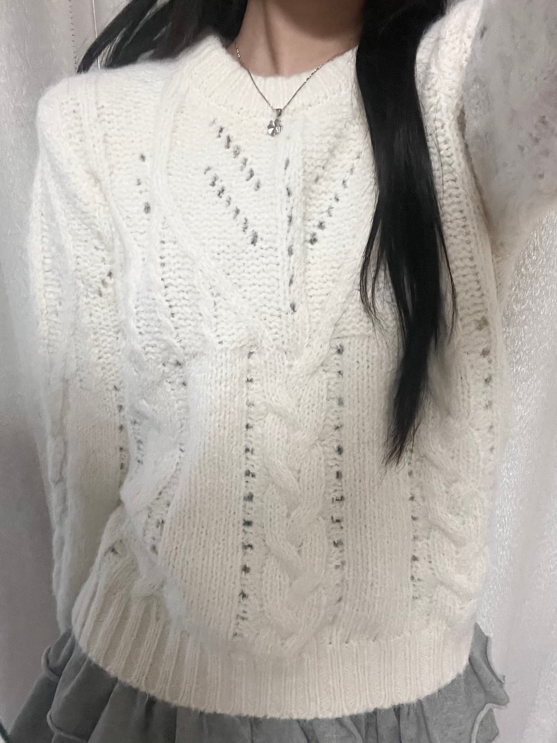 아이보리/그레이 빈티지st 꽈배기 루즈핏 케이블 스웨터 니트 상품이미지2