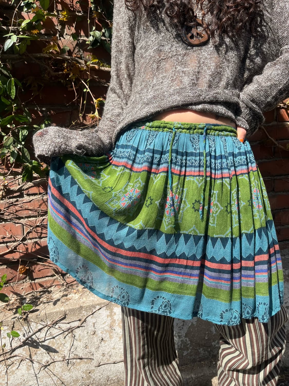 히피 에스닉 패턴 미디 스커트 상품이미지3