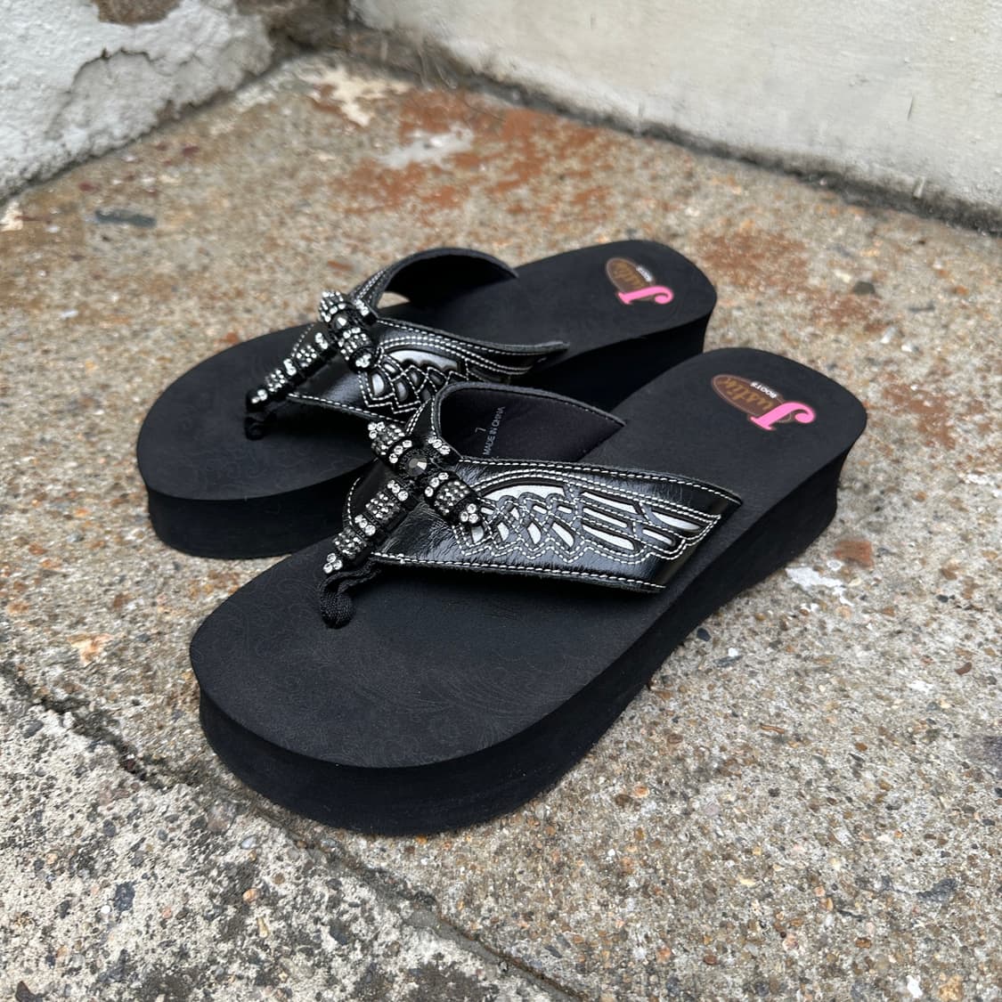 00s 블랙 J Boots 라인스톤 크로스 레더 샌들 상품이미지3