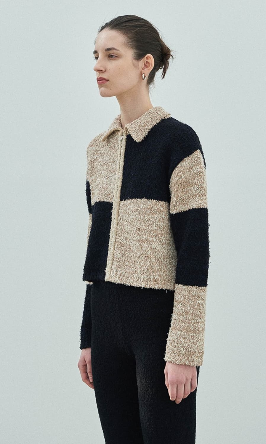 다이애그널 컬러 블록 니트 집업 상품이미지3