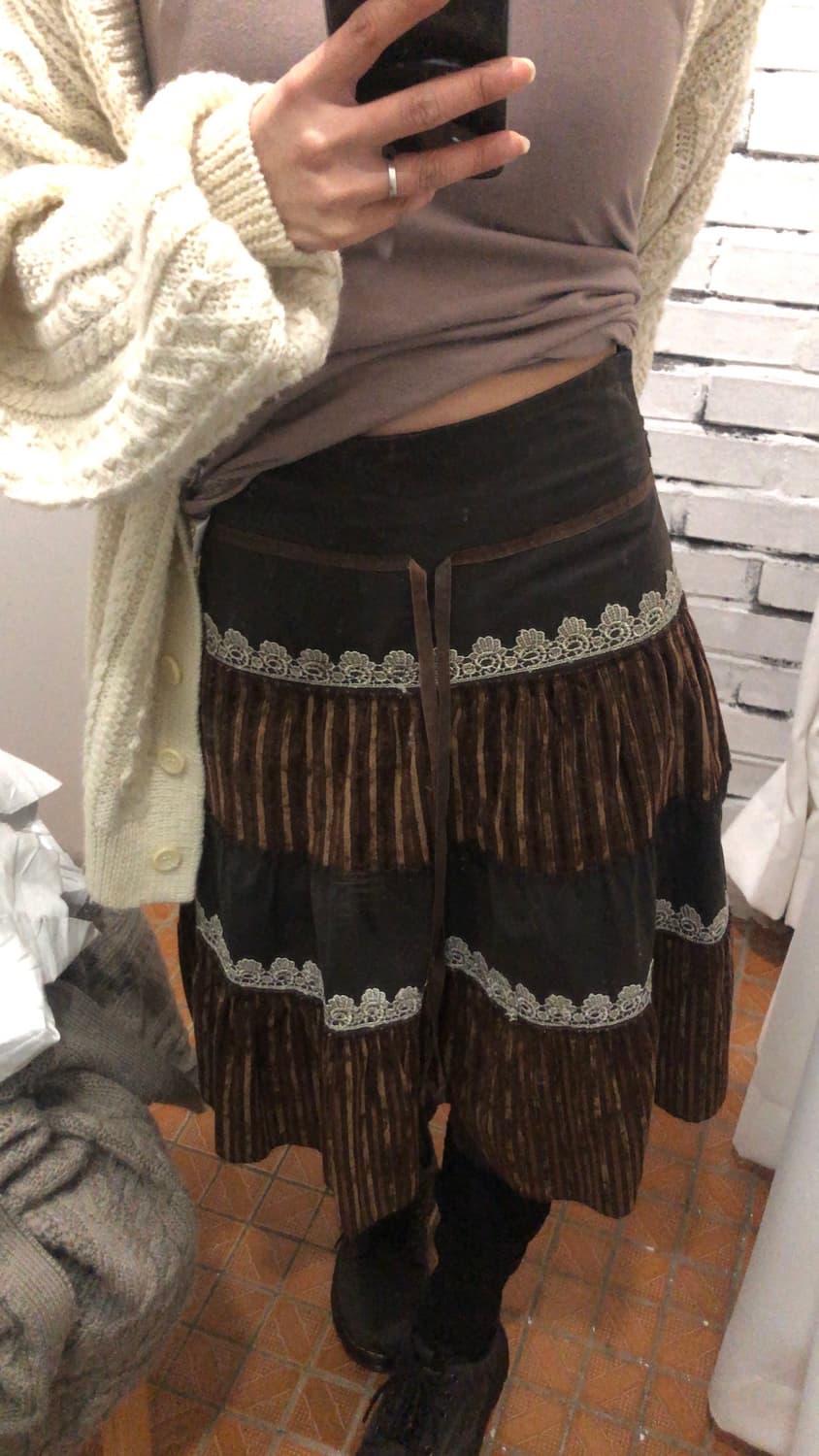 오리엔탈 레이스 브라운 스커트 상품이미지1