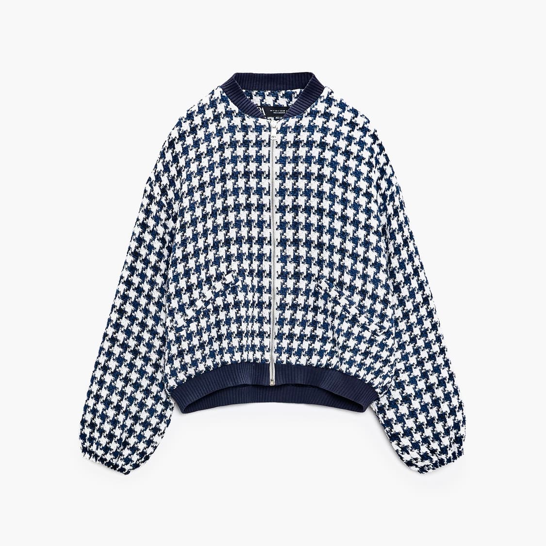 [L] 자라 여성 트위드 스트럭처 네이비 봄버 자켓 상품이미지1