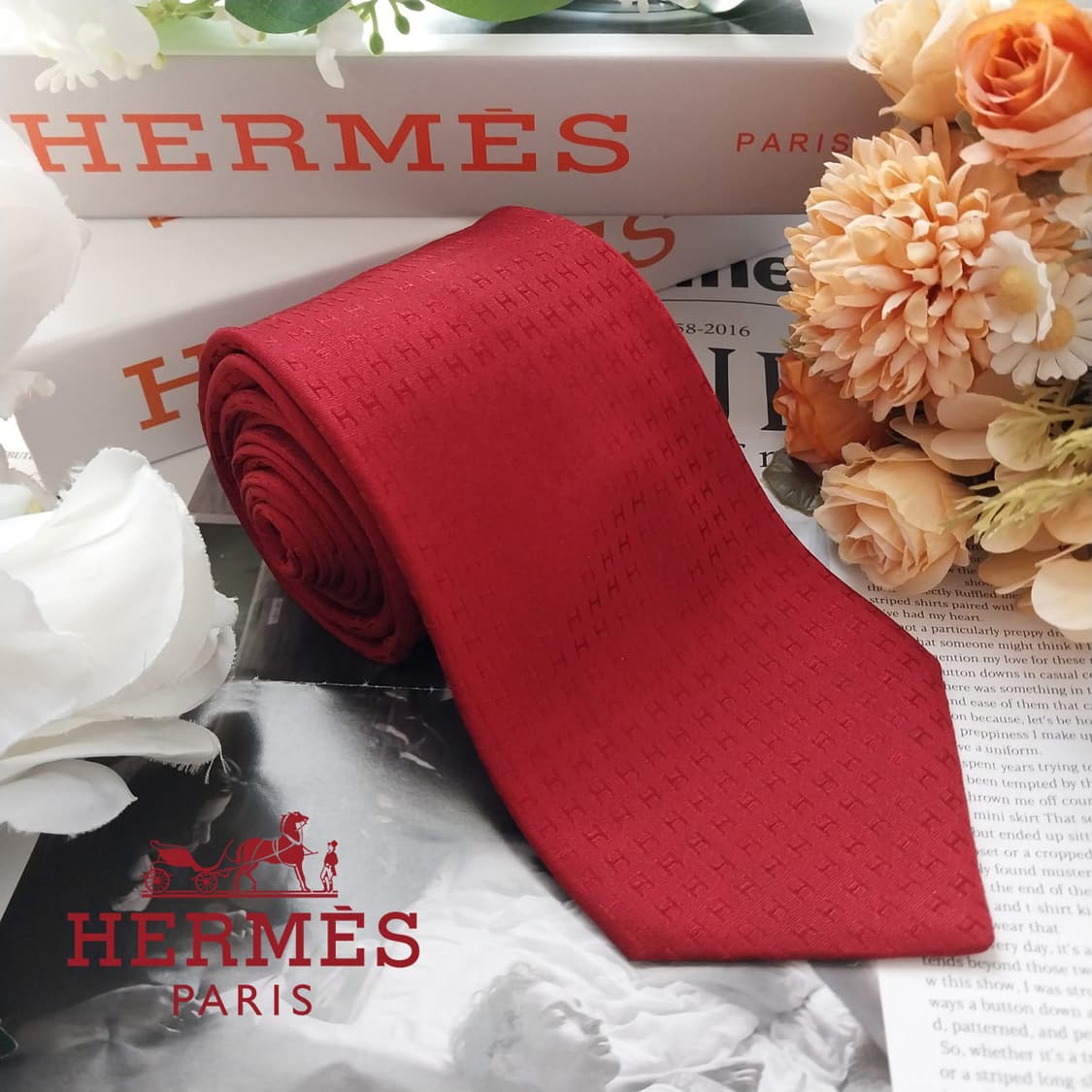 에르메스 실크 레드 H 자카드 넥타이 9.5cm A등급 K1700
 상품이미지1