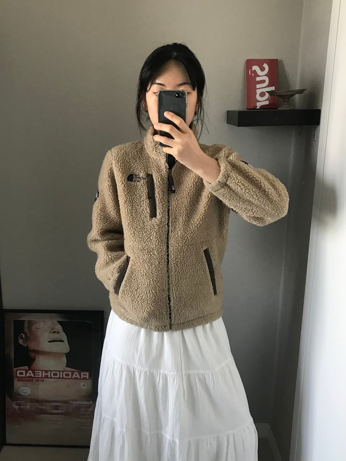 노스페이스 로고 베이지 플리스 집업 상품이미지3