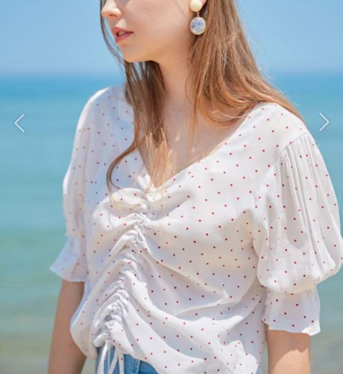 몬츠(MONTS) 도트 셔링블라우스 55-66 새상품 상품이미지1
