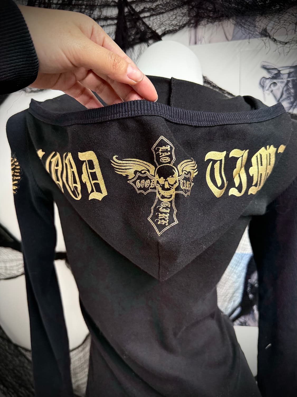 00s beads printing hoodie longsle 상품이미지4