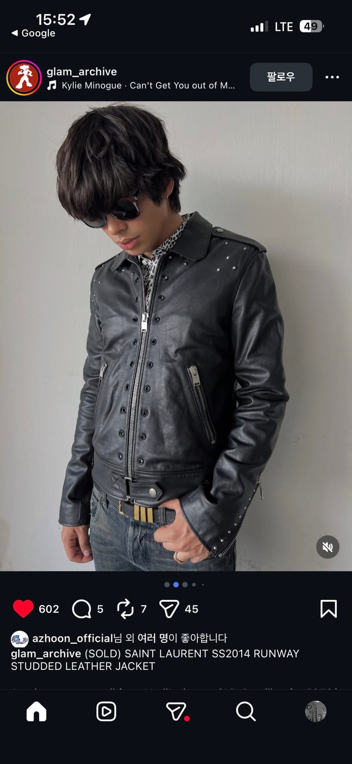 생로랑 에디슬리먼 아카이브 2014ss 런웨이 스터드 레더자켓 48사이즈 상품이미지8