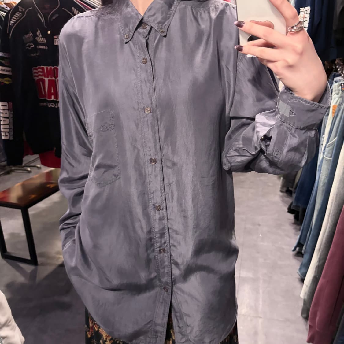 [IM] 실크 긴팔셔츠 실버 상품이미지4