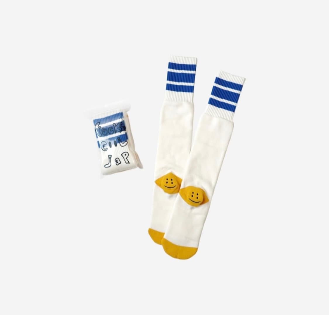 캐피탈 해피힐 자수 스케이터 니 하이 삭스 화이트 블루 상품이미지1