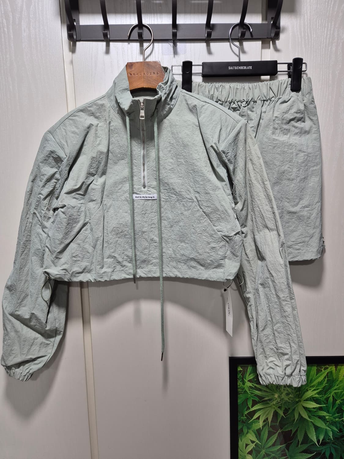 (세일)(새상품)아날로그걸 크롭 바람막이 셋업 민트그레이 상품이미지1