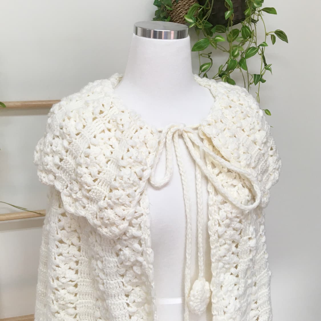 JPN/ 아이보리 뜨개 케이프 모리걸케이프 사와코케이프 폼폼케이프 상품이미지3