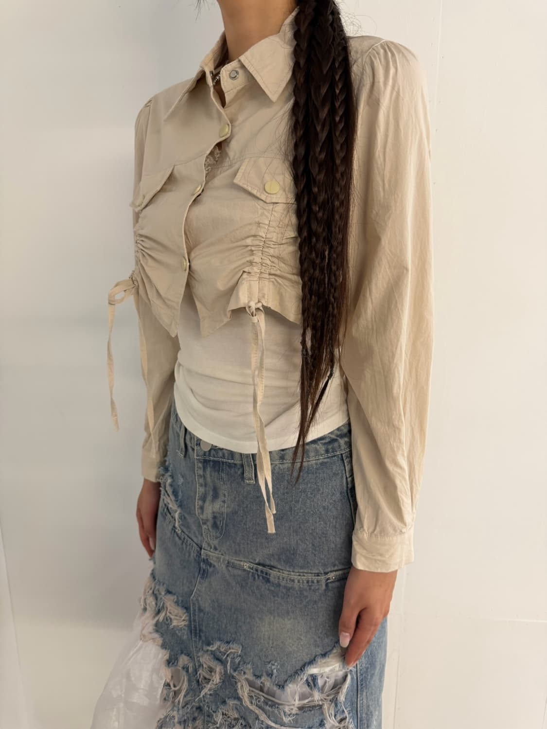 ivory snap crop shirt 상품이미지5