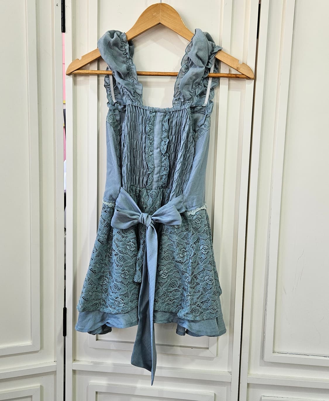 (Axes Femme) 민트블루 레이스 코르셋 리본 원피스 상품이미지5