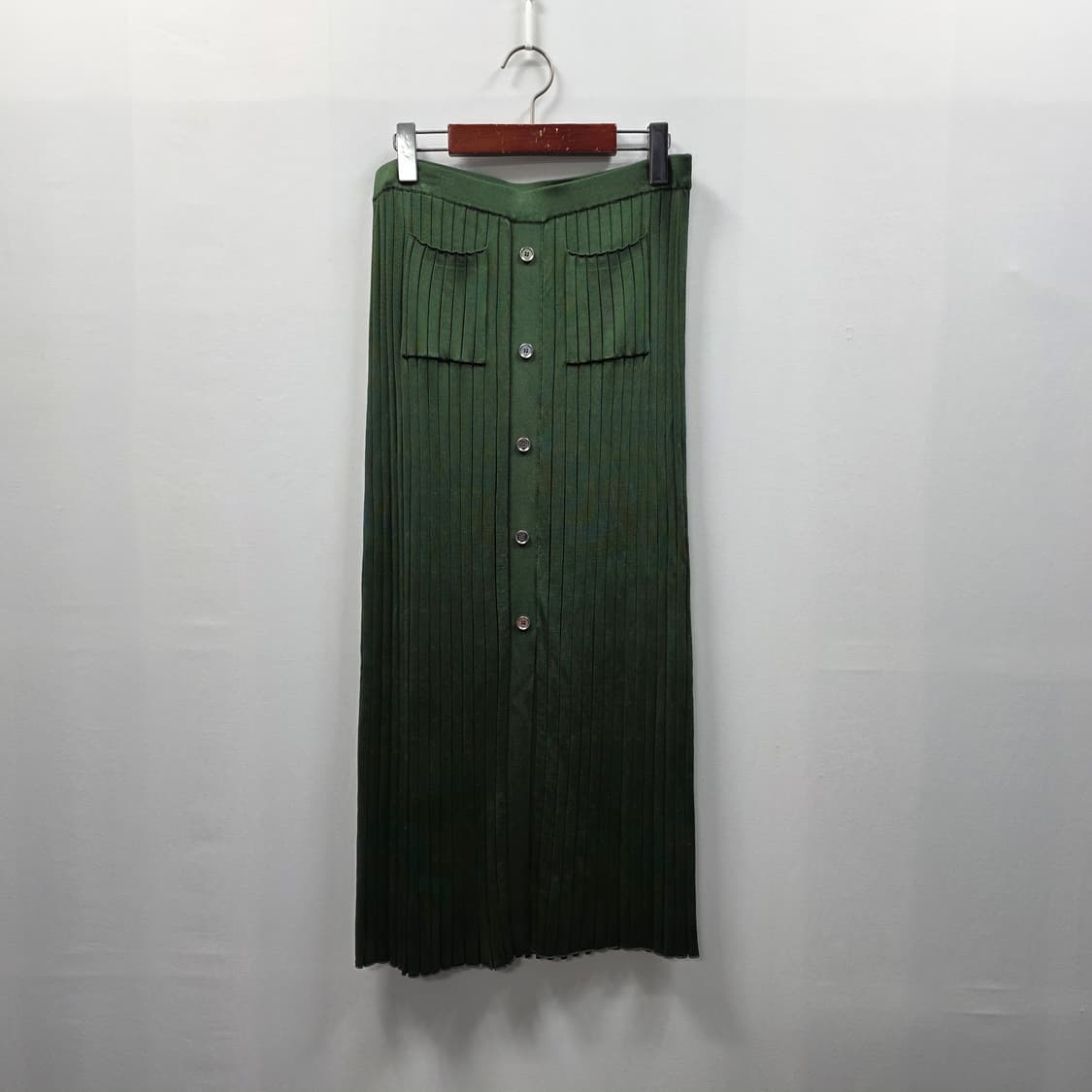 1179 산드로 플리츠 골지 니트 그린 롱 스커트 3 상품이미지1